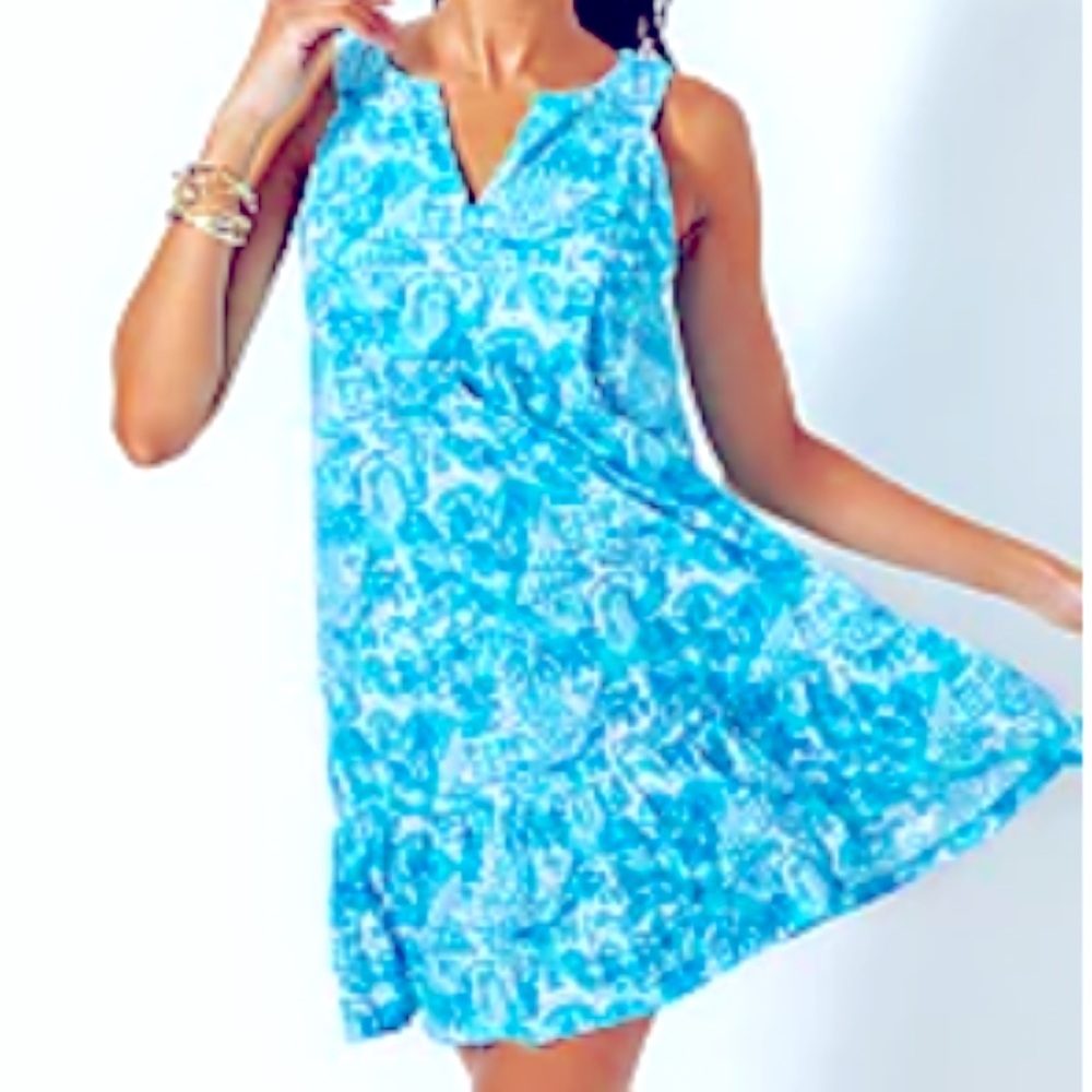 NWT Lilly Pulitzer Lindy Dress in Amalfi Blue Sunny State of Mind Size Small.